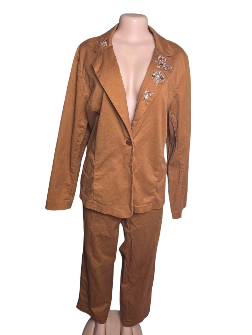 Vtg 90s Bob Mackie Wearable Art Brown Crystal Insect Embellished Pantsuit